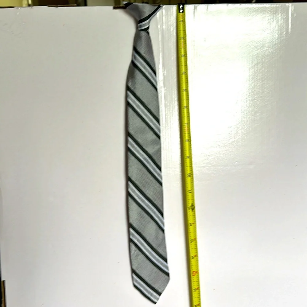 Clip on tie, dark, gray, and black